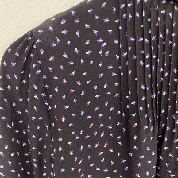 Rebecca Taylor Black Purple White Printed Silk Ruffle Detail Blouse Size 4 - Picture 3 of 9